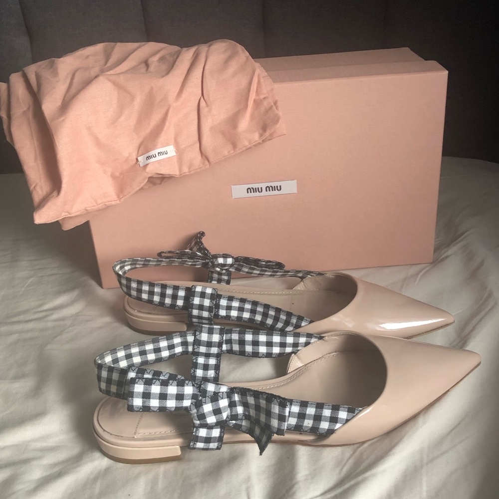 Miu Miu Patent Leather Slingbacks with Gingham